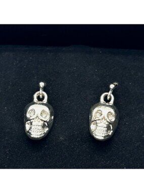 Silver Tone Skull Charm Pendant 3D Metal Goth Biker Punk Small Lightweight Jewel